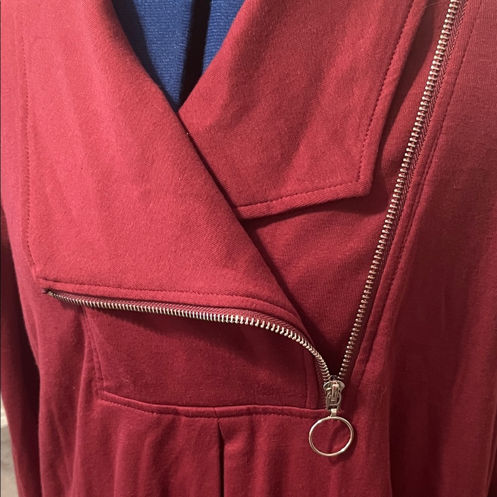 Valolia Maroon Burgundy Long Sleeve Top with Zipper Detail Off Centered - Picture 5 of 12